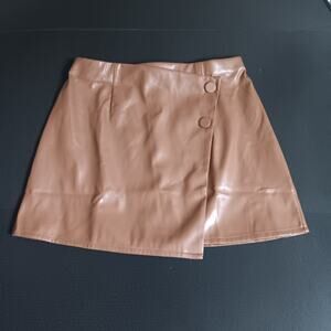The Drop Women's Portia Vegan Leather Mini Wrap Skirt in Coffee Bean Medium NWT